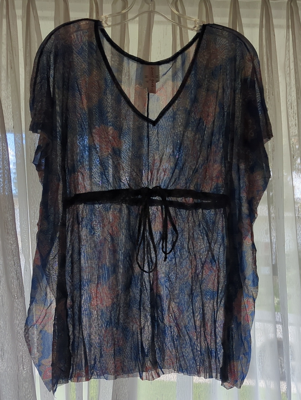 Sweet Pea Sheer Navy Blue Floral Tunic with Pink Accents